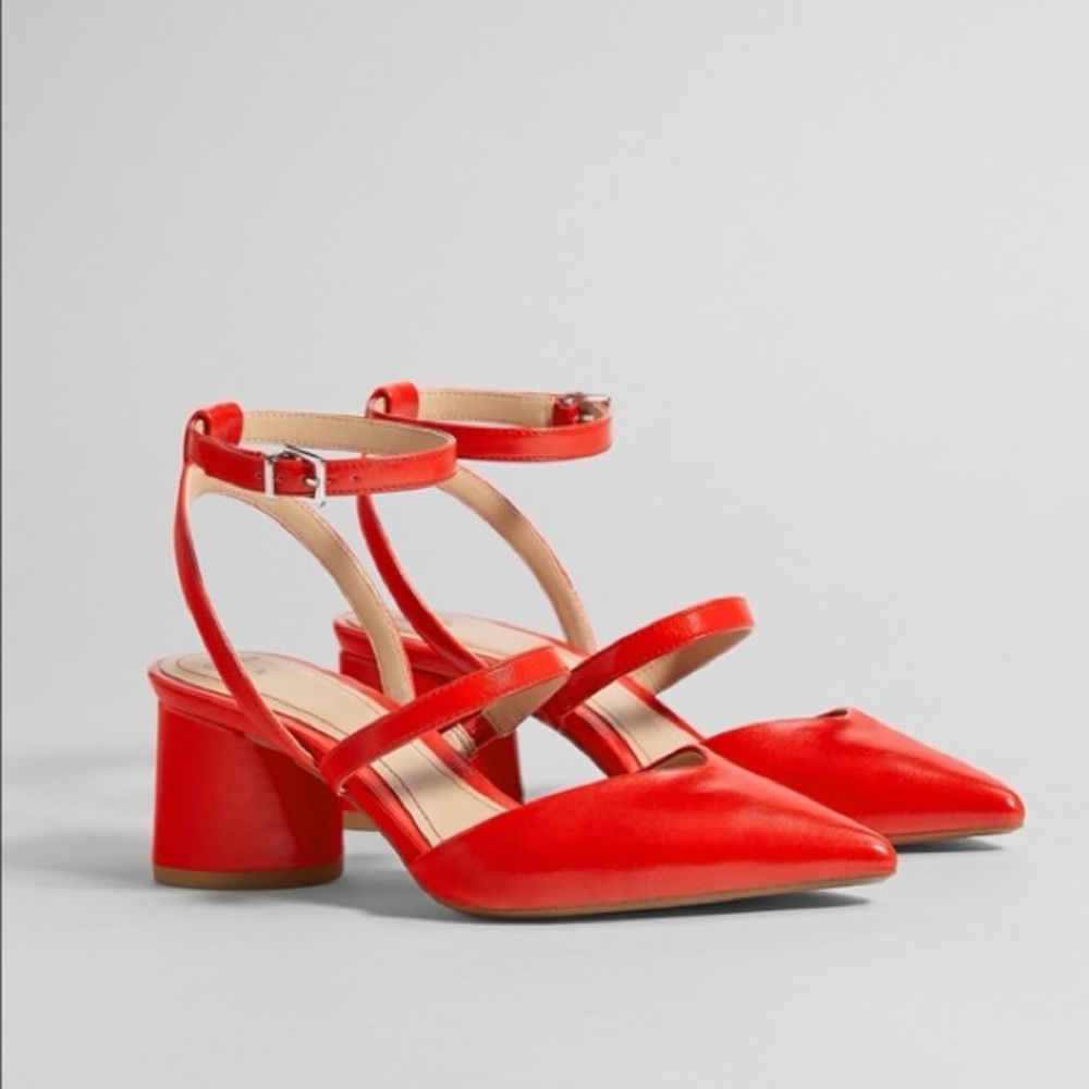 Bershka Red Strappy Pointed Toe Heels, size 6.5 (37)